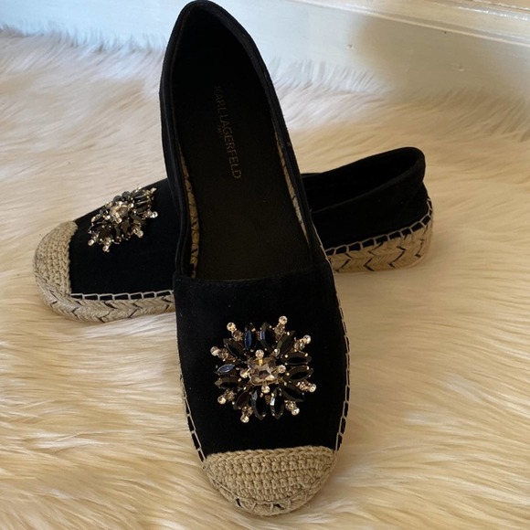 Karl Lagerfeld Paris Anja Espadrille Flats Black 9M - Picture 8 of 12